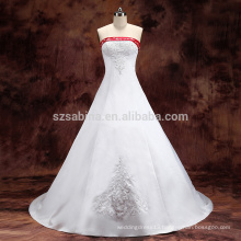 2017 beads satin long train wedding dress with real pictures